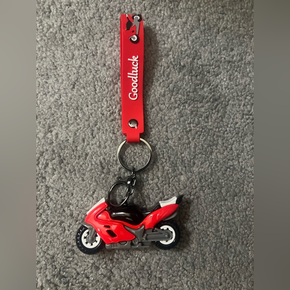Red Motorcycle Keychain with Strap